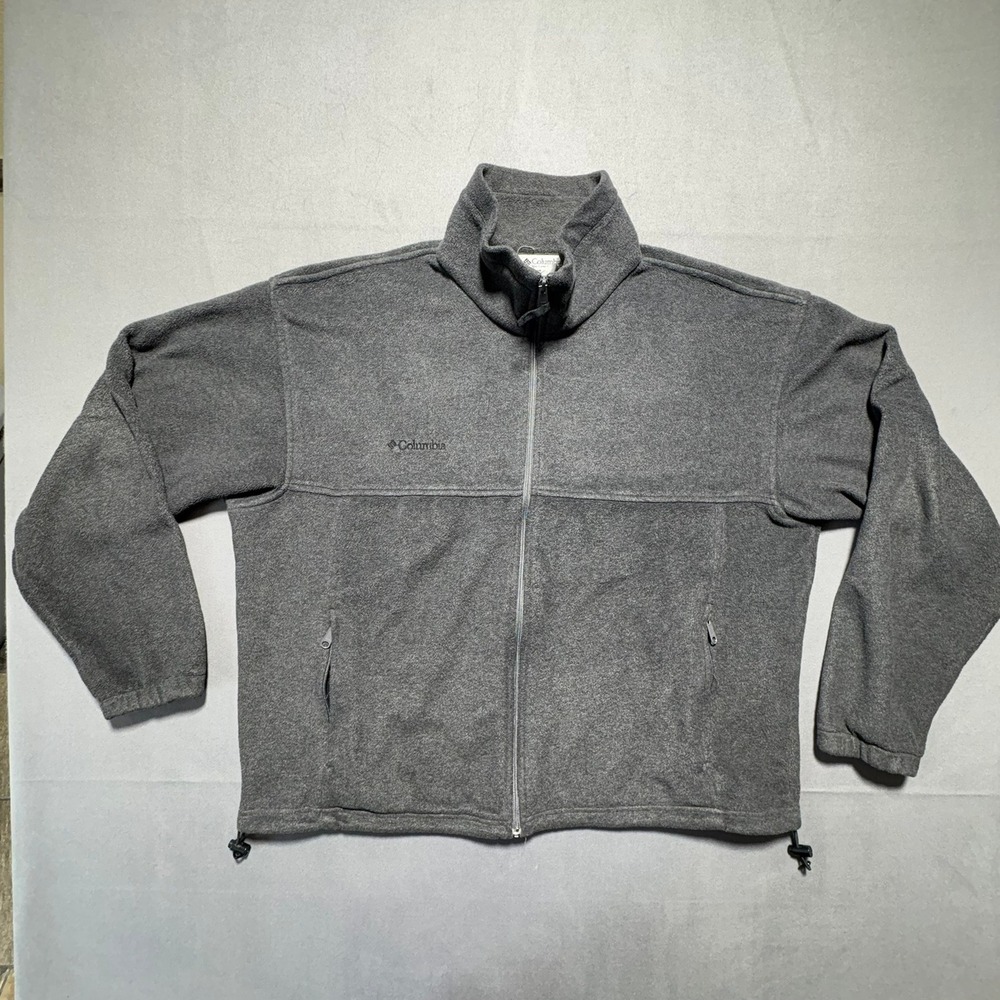 Columbia Mens XL Fleece Jacket Charcoal Gray Full Zip Mock Neck Outdoor 2433